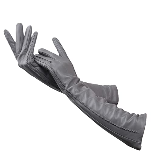 Damen Lederhandschuhe Beige Lange Herbst Winter Schaffell Lange Handschuhe Dunkelgrau 8 von Bollrllr