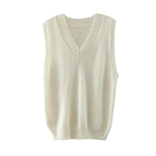 Damen Weste Aus 100% Wolle Ärmellos Lässig Locker Gestrickt V Ausschnitt Thermoweste White XXL von Bollrllr