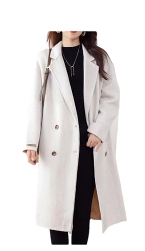 Einfarbiger Zweireihiger Wollmantel Für Damen Dicker Warmer Wollmantel Lockere Jacke Beige L von Bollrllr