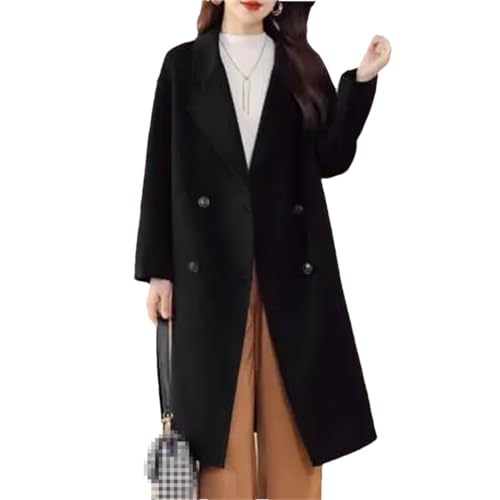 Einfarbiger Zweireihiger Wollmantel Für Damen Dicker Warmer Wollmantel Lockere Jacke Black 4XL von Bollrllr