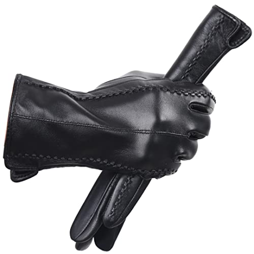 Farbige Mode Lederhandschuhe, hochwertige Lederhandschuhe Damen, Echtleder-Winterhandschuhe, hält warm, Damen-Lederhandschuhe, schwarz, 7,5 von Bollrllr