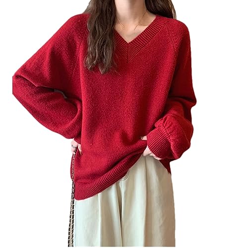 Frauen Pullover Winter Koreanische V-Ausschnitt Pullover Solide LOSE Langarm Top Red L Frauen Pullover Winter Koreanische V-Ausschnitt Pullover Solide LOSE Langarm Top Red L von Bollrllr