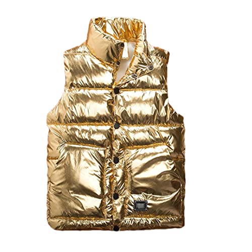 Frühling Herbst Winter Damen Weste Ärmellos Mantel Gold Baumwolle Daunenweste Lose Warme Weste Golden S von Bollrllr