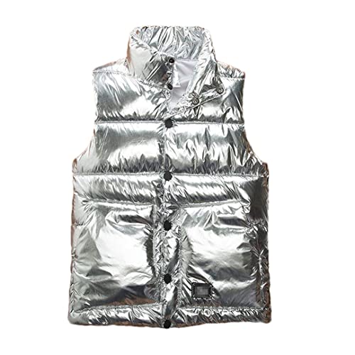 Frühling Herbst Winter Damen Weste Ärmellos Mantel Gold Baumwolle Daunenweste Lose Warme Weste Silber S von Bollrllr