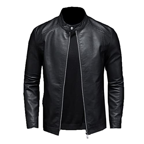 Frühling und Herbst Leder Herren Stehkragen Slim PU Leder Jacke Casual Warm Jacke Schwarz M von Bollrllr