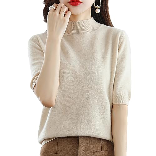 Herbst Damen Kaschmir-Pullover, einfarbig, kurzärmelig, Strickpullover, warmer Pullover, beige, XXL von Bollrllr