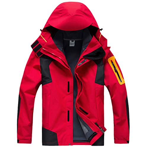 Herren Bergsteigen Reise Skijacke Windbreaker Winter Warm Kapuze Schnee Regenmantel Rot 5XL von Bollrllr