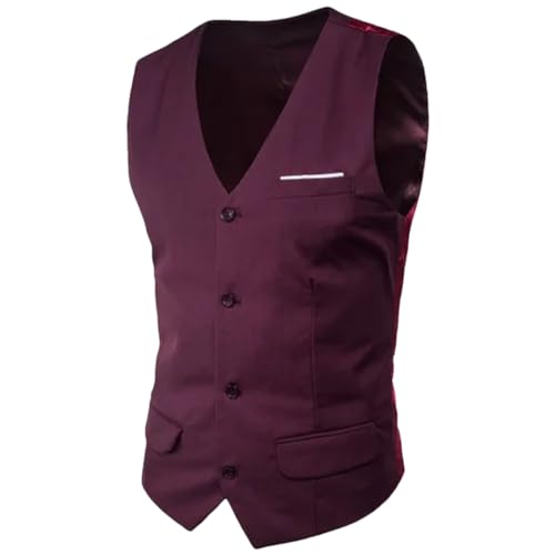 Herren Casual Business Einfarbig Weste/Männlichen Slim V-Ausschnitt Weste, dunkelrot, XXXXXX-Large von Bollrllr