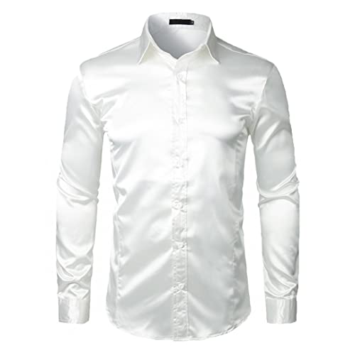 Herren Glänzende Seide Kleid Hemden Business Hochzeit Abschlussball Hemden Casual Party Shirts Weiß M Herren Glänzende Seide Kleid Hemden Business Hochzeit Abschlussball Hemden Casual Party Shirts Weiß M von Bollrllr