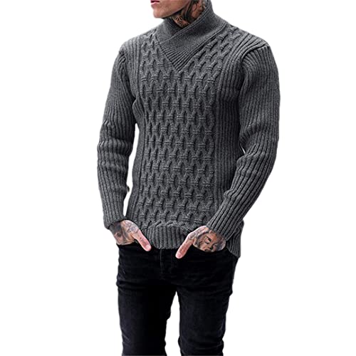 Herren Rollkragenpullover Pullover Herren Herbst Langarm Slim Fit Pullover Einfarbig Tops Dunkelgrau 9M von Bollrllr