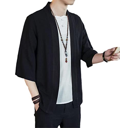 Herren Strickjacke Japanische Kimono Samurai Kleidung Jacke Herren Kimono Hemd Yukata Haori Freizeitjacke Schwarz2 Asien 5XL 89 bis 97kg von Bollrllr
