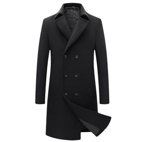Herren Wintermantel Aus Wolle Lang Verdickt Warm Zweireihig Business Mantel Black XL von Bollrllr