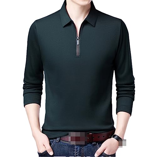 Lässige Polohemden Männer Klassische Einfarbig Reißverschluss Polo Langarm Männlichen Slim Fit Top Tees Dunkel GN XXL von Bollrllr