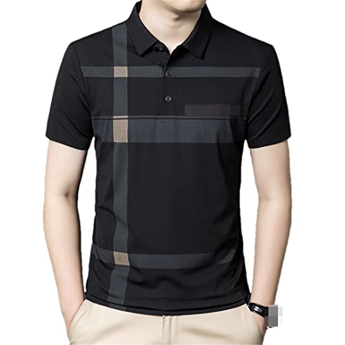 Plaid Herren Poloshirts Kurzarm Business Casual Golf Man T-Shirts Slim Fit Herren Tees, Schwarz , XL von Bollrllr