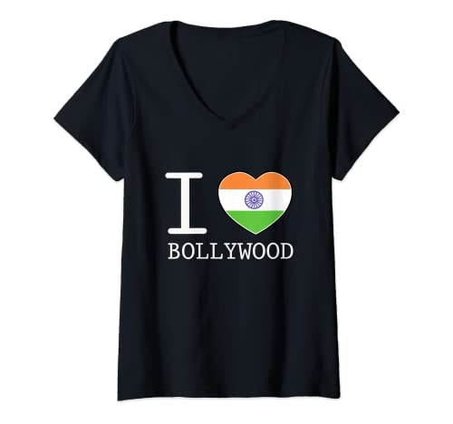 Damen I love Bollywood T-Shirt T-Shirt mit V-Ausschnitt von Bollywood Tees