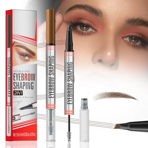 2-in-1 Augenbrauenstift mit Brauengel, Wasserdichter Augenbrauenstift mit 4 Gabelspitze Applikator, Langanhaltender Kein Verwischen Eyebrow Pencil für volle und definierte Augenbrauen (Hellbraun) von BoloShine