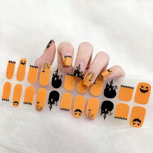 22Stk Halloween Gel Nagellack Aufkleber, Full Wraps UV Gel Nagelfolien Halbgehärtete Nagelsticker Gel Nail Strips mit Nagelfeile & Stick für Frauen Mädchen DIY Maniküre - Spukschloss von BoloShine