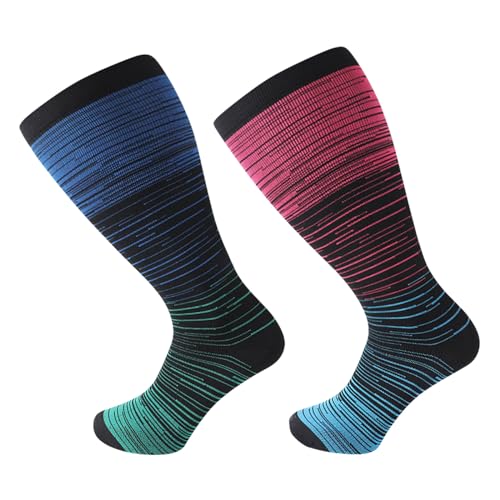 BoloShine 2 Paar Diabetikersocken Herren & Damen, Extra Weit Kompressionsstrümpfe Waden, Ohne Naht Diabetiker Socken, Soothe Neuropathie Socks, Antirutschsocken (2XL, Blaugrün + Rotblau) von BoloShine