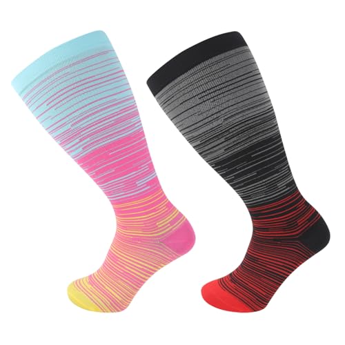 BoloShine 2 Paar Diabetikersocken Herren & Damen, Extra Weit Kompressionsstrümpfe Waden, Ohne Naht Diabetiker Socken, Soothe Neuropathie Socks, Antirutschsocken (3XL, Rot Gelb + Grau Rot) von BoloShine