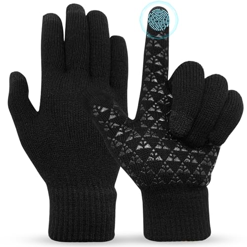 BoloShine Handschuhe Herren Damen Winter Outdoor Gloves Fleece Stretch Strickhandschuhe Touchscreen Handschuhe Warm Anti-Rutsch Fahrradhandschuhe für Sport Laufen Ski Kletter Radfahren (Schwarz) von BoloShine