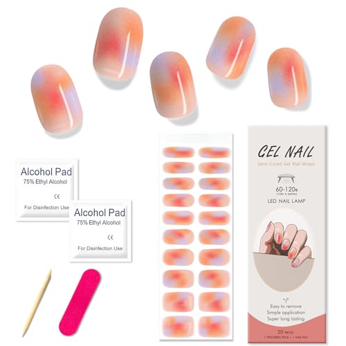 Boloshine 20 Pcs Nagelfolie Selbstklebend, Full Warps UV Gel Strips Gelnägel zum Aufkleben, Halbgehärtete Gel Nagellack Aufkleber, Wasserdicht Nagelsticker für Frauen Mädchen, Warmes Tageslichtfließen von BoloShine