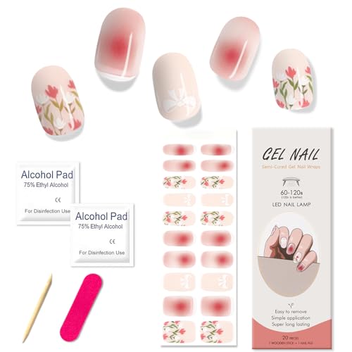 Boloshine 20 Pcs UV Nagelfolien Nail Wraps Selbstklebende Nagelfolie Gel Strips, Halbgehärtete UV Gel Nagelsticker, Gelnägel zum Aufkleben Gellack Wraps für Frauen Mädchen, Frühlingsblumensprache von BoloShine