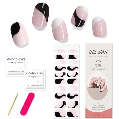 Boloshine 20 Pcs UV Nagelfolien Nail Wraps Selbstklebende Nagelfolie Gel Strips, Halbgehärtete UV Gel Nagelsticker, Gelnägel zum Aufkleben für Frauen Mädchen, Zarte Schönheit in Pastell und Tinte von BoloShine