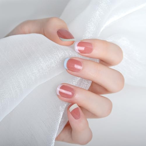 Boloshine 20Pcs UV Gel Nagelfolien, Halbgehärtete UV Gel Strips Nail Sticker, Rein Farbe Salonqualität French Nagelfolie Selbstklebend, Nagelaufkleber für Damen Mädchen (Regenbogenfingerspitzen) von BoloShine