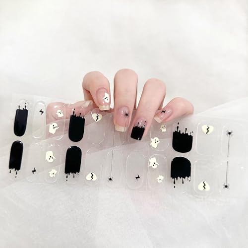 Boloshine 22PCS Halloween UV Gel Nagelfolie, Selbstklebend Wraps Nagelaufkleber, Halbgehärtete Nagellack Aufkleber - UV/LED-Lampe Erforderlich - Geist in Regnerischer Nacht von BoloShine