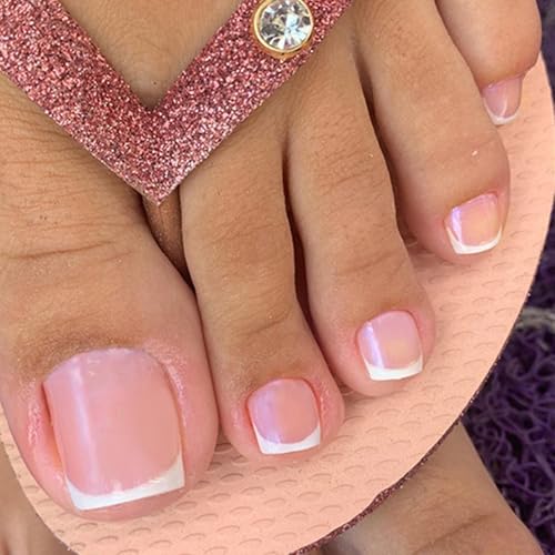 Boloshine 24 Stück Französisch Künstliche Fussnägel, Full Cover Falsche Zehennägel Nagelspitzen, Press on Nails Füße French Fussnägel zum Kleben für Frauen Mädchen - Reine Begierde à la Française von BoloShine