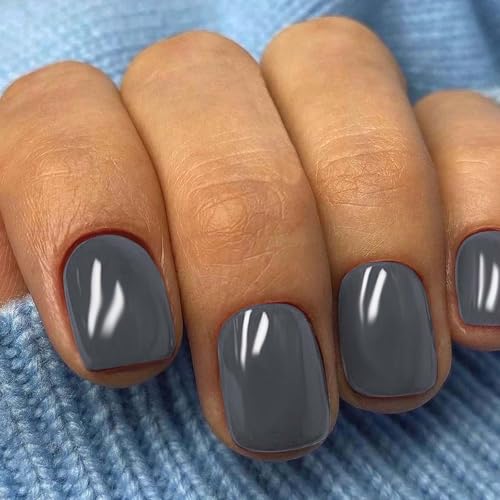Boloshine 24 Stück Künstliche Nägel, Full Cover French Fake Nails Square Fingernägel, Reine Farbe Acrylnägel Falsche Nägel, Fake Nails Nageltips DIY für Frauen Mädchen - Tusche und Wolkenrauch von BoloShine