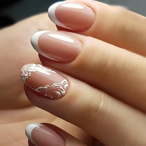 Boloshine 24 Stück Künstliche Nägel Kurze Eckig, Glänzend French Press on Nails, Full Cover Kunstnägel mit Nagelkleber Aufkleber, Falsche Nagelspitzen für Frauen Mädchen - Flüstern Zwischen den Blumen von BoloShine