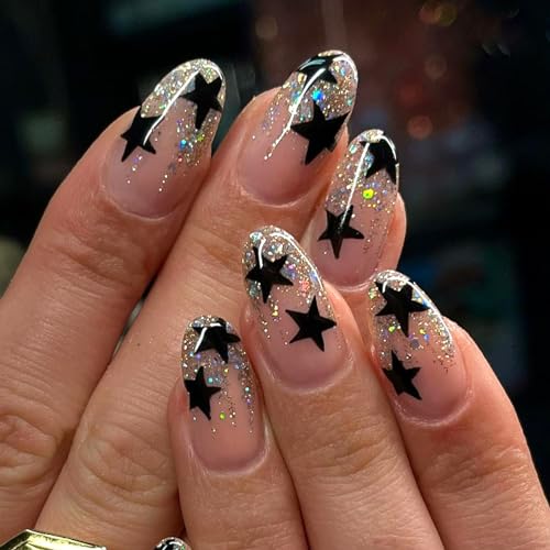 Boloshine 24 Stück Nägel zum Aufkleben Kurze Eckig, Glossy Acryl Falsche Nägel Press on Nails, Full Cover Kunstnägel zum Aufkleben Fake Nails für Frauen Mädchen Nail Art DIY (Lied der Sternennacht) von BoloShine