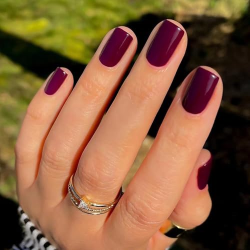 Boloshine 24 Stück Press on Nails, Rein Farbe Full Cover French Künstliche Nägel, Ballerina Natürliche Nägel zum Aufkleben,Eckig Kurz Nageltips Fake Nails für Frauen & Mädchen (Rosenrot) von BoloShine