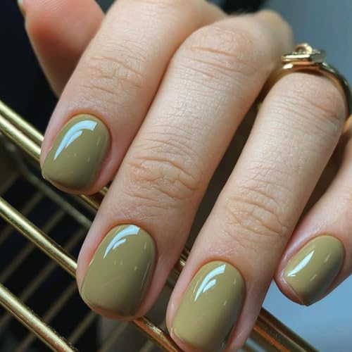 Boloshine 24 Stück Press on Nails, Reine Farbe Künstliche Nagelspitzen, Eckig Nägel Zum Aufkleben Kurz Falsche Nägel, French Full Cover Nail Tips für Frauen ＆ Mädchen - Der Stille Herbst von BoloShine