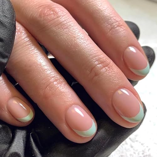Boloshine 24 Stück Press on Nails Kurz, Glossy Fake Nails Full Cover Kunstnägel, Künstliche Nägel French Nail tips, Fingernägel zum Aufkleben für Frauen und Mädchen (Fingerspitzenzarte Sprossen) von BoloShine