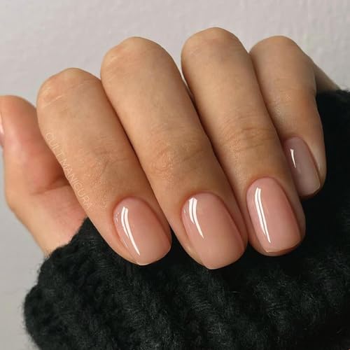 Boloshine 24 Stück Press on Nails Kurz Eckig, Französischer Künstliche Nägel Acryl Fake Nails, Reine Farbe Natürlich Fingernägel zum Aufkleben Fake Nails für Frauen und Mädchen - Verlegene Wangen von BoloShine