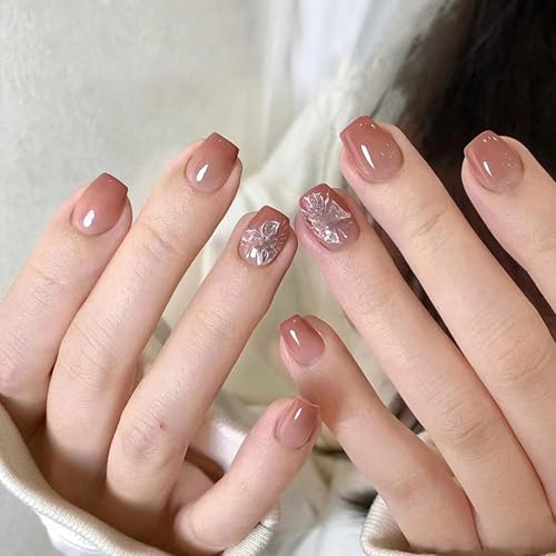Boloshine 24 Stück Press on Nails Kurz Mondschein-Schmetterling Ballerina Natürlich Acrylic Künstliche Nägel, Full Cover Fingernägel zum Aufkleben für Frauen Mädchen Nail Art von BoloShine