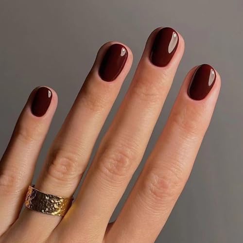 Boloshine French Künstliche Nägel, 24 Stück Rein Farbe Eckig Falsche Nagelspitzen, Vollständige Abdeckung Kunstnägel zum Aufkleben Press on Nails für Frauen Mädchen DIY Maniküre (Weinrot) von BoloShine