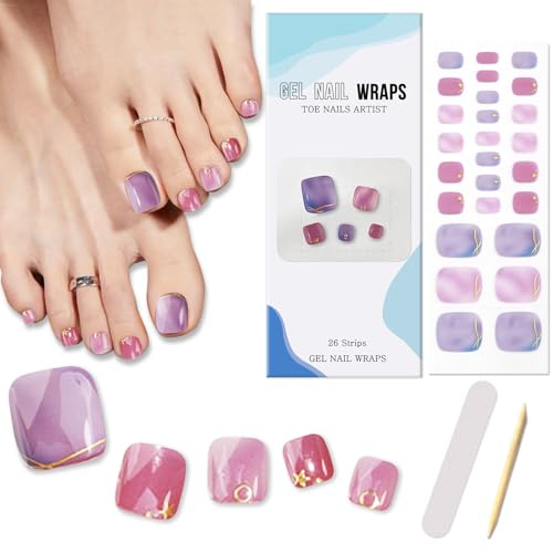 Boloshine Halb Ausgehärtete Gel Nagelfolie Für Fußnägel, 26Pcs UV Gel Fußnagel Strips, Nagelaufkleber Selbstklebend Einfarbig Pediküre Wraps für Damen Mädchen - Im Farbenspiel Fallender Meteor von BoloShine