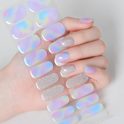 Boloshine Halb ausgehärtete Gel Nagelfolien, 20Pcs Full Wraps UV Gel Strips, Langanhaltende Nagelfolie Selbstklebend Nagel Stickers, Gelnägel zum Aufkleben für Damen Mädchen (Traumlandschaft) von BoloShine