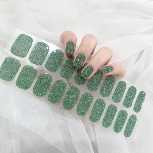 Boloshine Halbgehärtete UV Gel Strips, 22Pcs Salonqualität Nagelsticker Selbstklebend, Glänzend Langanhaltend Gelnägel zum Aufkleben Nail Sticker, Nailart für Frauen Mädchen (Funkelndes Smaragdgrün) von BoloShine
