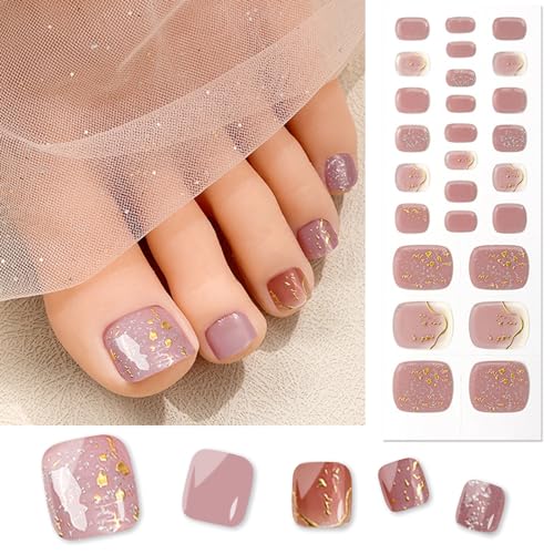 Boloshine UV Gel Nagelfolie Selbstklebend, 26Pcs Halbgehärtete UV Gel Fußnägel Sticker, Glänzend Langanhaltend Gel Strips Nägel UV Fingernägel Folie für Damen Mädchen - Herbstlaubstille von BoloShine