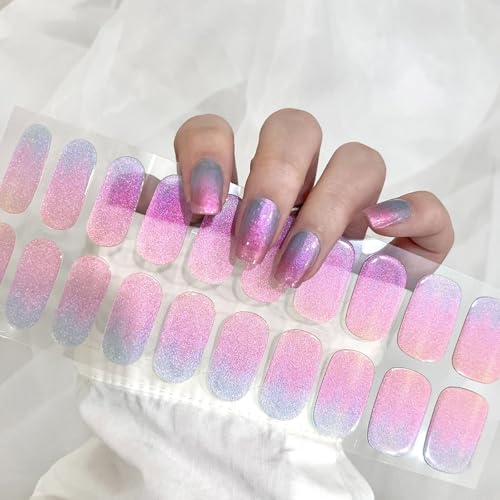 Boloshine UV Gel Nagelfolien, 22Pcs Halbgehärtete Glänzend UVGel Strips, Nagelsticker Selbstklebend Französisch UV Gel Wraps, Nagel Aufkleber UV/LED-Lampe Erforderlich (Polarlicht) von BoloShine