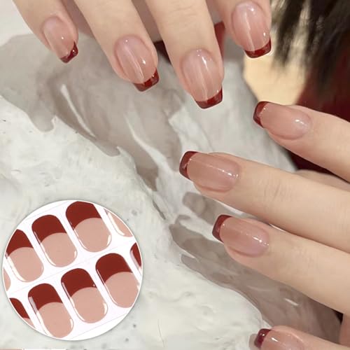 Boloshine UV Gel Nagelsticker Selbstklebend, 20PCS Halb Ausgehärtete Nagellack zum Aufkleben, Salonqualität Gel Nagellack Streifen mit Nagelfeile und Stick für Damen Mädchen (Eleganter Burgunder) von BoloShine
