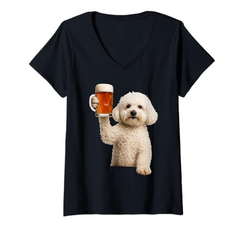 Damen Bologneser Hundebier T-Shirt mit V-Ausschnitt Damen Bologneser Hundebier T-Shirt mit V-Ausschnitt von Bolognese Dog Dog