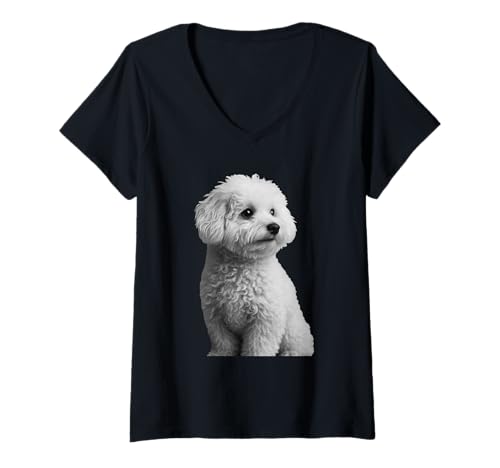 Damen Bologneser Hund T-Shirt mit V-Ausschnitt Damen Bologneser Hund T-Shirt mit V-Ausschnitt von Bolognese Dog