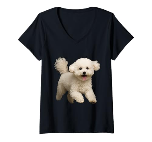 Damen Bologneser Hund T-Shirt mit V-Ausschnitt von Bolognese Dog