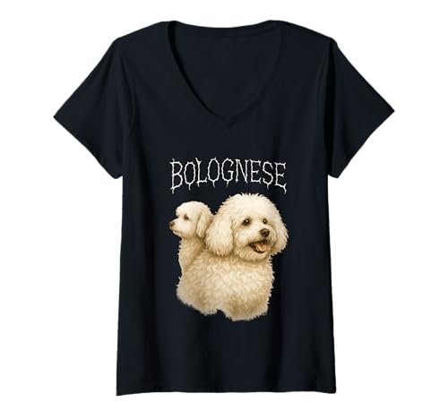 Damen Bologneser Hund T-Shirt mit V-Ausschnitt Damen Bologneser Hund T-Shirt mit V-Ausschnitt von Bolognese Dog
