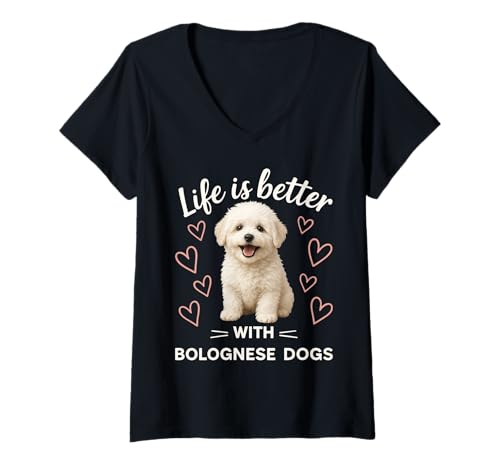 Damen Das Leben ist Besser mit einem Bologneser Hund T-Shirt mit V-Ausschnitt Damen Das Leben ist Besser mit einem Bologneser Hund T-Shirt mit V-Ausschnitt von Bolognese Dog